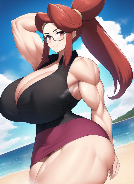 1girls ai_generated alternate_breast_size biceps cleavage huge_breasts long_hair lorelei_(pokemon) lorelei_(pokemon_frlg) muscular_female nai_diffusion pokemon pokemon_frlg ponytail red_eyes red_hair stable_diffusion thick_thighs voluptuous wide_hips