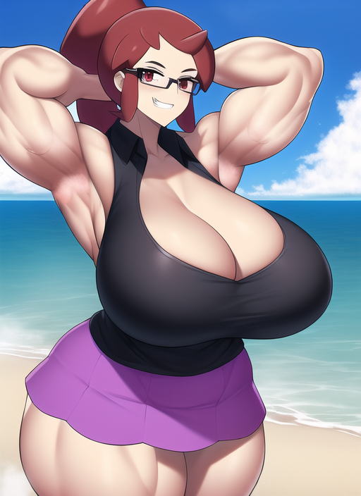 1girls ai_generated alternate_breast_size biceps cleavage huge_breasts long_hair lorelei_(pokemon) lorelei_(pokemon_frlg) muscular_female nai_diffusion pokemon pokemon_frlg ponytail red_eyes red_hair stable_diffusion thick_thighs voluptuous wide_hips