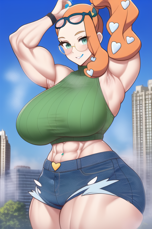 1girls abs ai_generated armpits arms_up ass bare_arms bare_legs bare_shoulders bare_thighs biceps big_ass big_breasts big_butt blue_shorts bracelet breast_expansion breasts broad_shoulders building city city_background cityscape crop_top day denim denim_shorts dynamax eyewear eyewear_on_head female female_only game_freak giant giantess gigantic_breasts gigantic_thighs glasses glasses_on_head green_crop_top green_eyes green_tank_top grin growth hair_ornament heart heart_glasses heart_hair_ornament hips horny horny_female huge_ass huge_breasts huge_butt huge_thighs human human_only large_ass large_breasts large_butt large_thighs long_hair looking_at_viewer macro massive_breasts massive_thighs muscle muscle_growth muscle_tone muscles muscular muscular_arms muscular_female muscular_legs muscular_thighs nai_diffusion nintendo orange_hair pokemon pokemon_ss ponytail ribbed_shirt seducing seduction seductive seductive_eyes seductive_gaze seductive_look seductive_mouth seductive_pose seductive_smile short_shorts shorts size_difference smile solo solo_female sonia_(pokemon) stable_diffusion steam steaming_body sweat sweatdrop sweating sweaty sweaty_body sweaty_breasts tank_top teeth teeth_clenched teeth_visible thick thick_arms thick_ass thick_thighs thighs toned toned_female toned_stomach top_heavy unzipped unzipped_shorts voluptuous voluptuous_female wide_hips