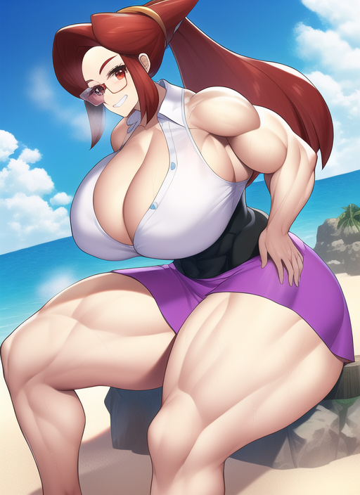 1girls ai_generated alternate_breast_size biceps cleavage huge_breasts long_hair lorelei_(pokemon) lorelei_(pokemon_frlg) muscular_female nai_diffusion pokemon pokemon_frlg ponytail red_eyes red_hair stable_diffusion thick_thighs voluptuous wide_hips