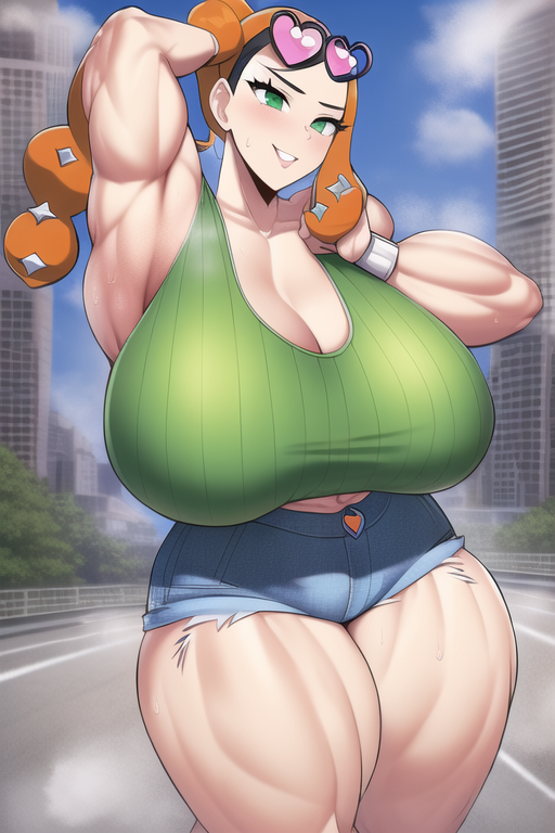 1girls ai_generated armpits arms_up ass ass bare_arms bare_legs bare_midriff bare_shoulders bare_thighs biceps big_ass big_breasts big_butt blue_shorts breast_expansion breasts broad_shoulders building city city_background cityscape cleavage cleavage_overflow crop_top day deep_cleavage denim denim_shorts dynamax dynamax_band eyewear eyewear_on_head female female_only game_freak giant giantess gigantic_breasts gigantic_thighs glasses glasses_on_head green_crop_top green_eyes green_tank_top grin growth hair_ornament heart heart_glasses heart_hair_ornament hips horny horny_female huge_ass huge_breasts huge_butt huge_thighs human human_only large_ass large_breasts large_butt large_thighs long_hair looking_at_viewer macro massive_breasts massive_thighs midriff midriff_baring_shirt muscle muscle_growth muscle_tone muscles muscular muscular_arms muscular_female muscular_legs muscular_thighs nai_diffusion nintendo orange_hair pokemon pokemon_ss ponytail ribbed_shirt seducing seduction seductive seductive_eyes seductive_gaze seductive_look seductive_mouth seductive_pose seductive_smile short_shorts shorts side_ponytail size_difference smile solo solo_female sonia_(pokemon) stable_diffusion steam steaming_body sweat sweatdrop sweating sweaty sweaty_body sweaty_breasts tank_top teeth teeth_clenched teeth_visible thick thick_arms thick_ass thick_thighs thighs toned toned_female toned_stomach top_heavy voluptuous voluptuous_female wide_hips