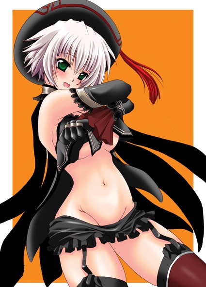 .hack .hack//roots garters green_eyes no_panties shino_(.hack) shirt_lift skirt