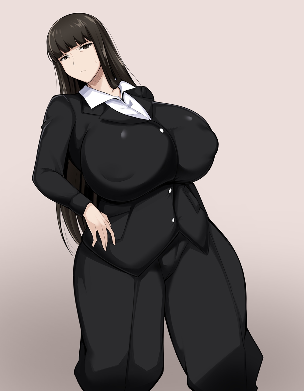 1girls, big breasts, breasts, brown hair, busty, curvaceous, curvy, curvy body, curvy female, curvy figure, female, girls und panzer, huge breasts, large breasts, light skin, light-skinned female, long hair, mature, mature female, milf, mother, nishizumi shiho, office clothing, owner (artist), voluptuous