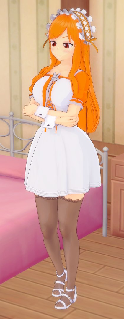 3d big_breasts brown_eyes female human_meggy maid maid_uniform meggy_spletzer naughty_neta orange_hair smg4 thighhighs