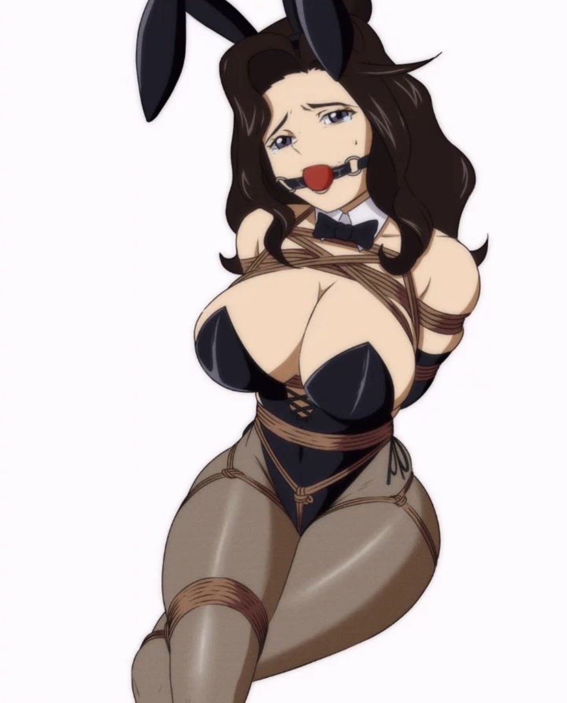 1girls, arms behind back, ball gag, blush, bondage, brown hair, brown-haired female, bunny ears, bunny girl, bunnysuit, cana alberona, fairy tail, female, femsub, nuart.3a2, sex slave, slave