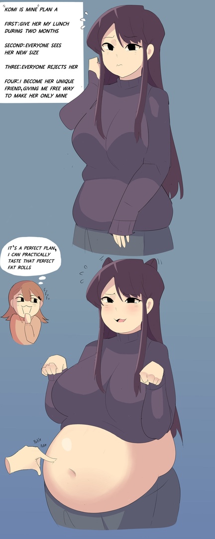 2022, big breasts, blush, breasts, chub, chubby, duo, english text, fat, fat female, fat fetish, fatty, female, komi shouko, komi-san wa komyushou desu, tagme, text, tubby, tummy, weight gain
