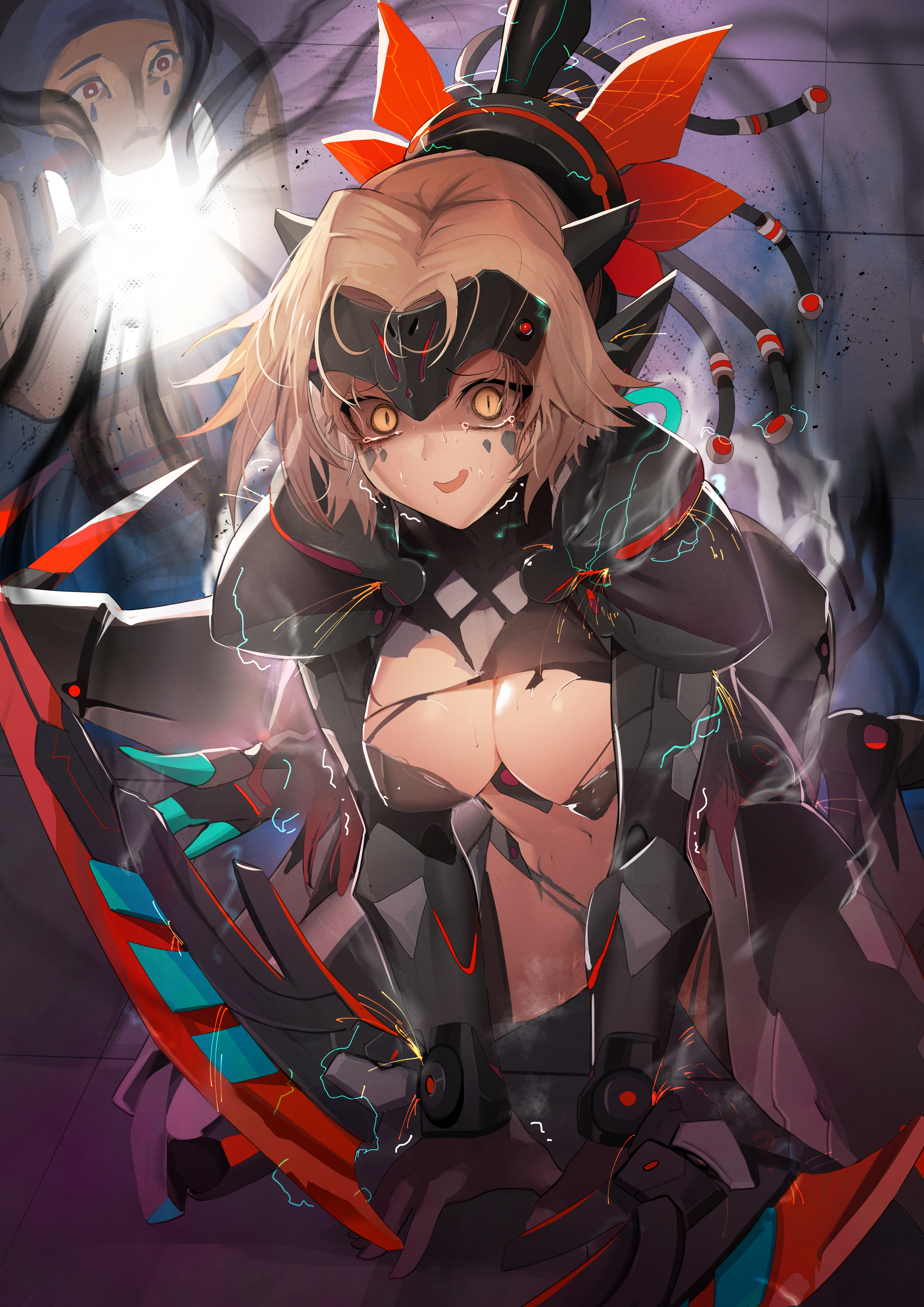 big breasts, breasts, dinomorphia kentregina, duel monster, female, ro g (oowack), tears, torn bodysuit, torn clothes, torn clothing, yu-gi-oh!