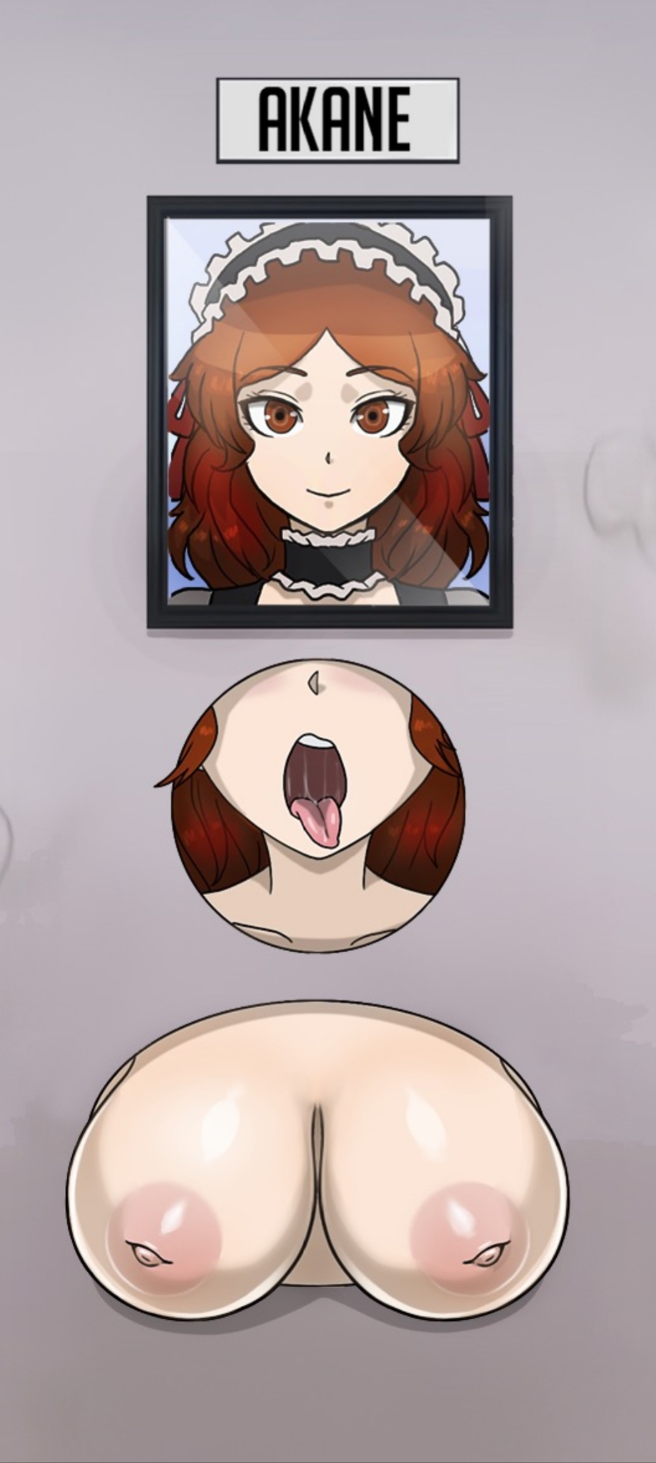 areolae breasts brown_eyes brown_hair danganronpa danganronpa_another drool fanganronpa female_only glory_hole glory_wall hole_in_wall inverted_nipples inviting maid_headdress nipples shinzu031 straight_hair taira_akane through_wall tongue