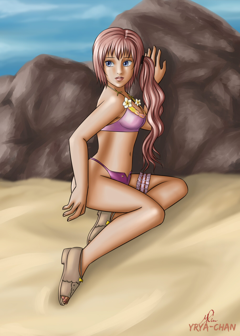 beach bikini final_fantasy final_fantasy_xiii final_fantasy_xiii-2 pinup serah_farron yrya-chan