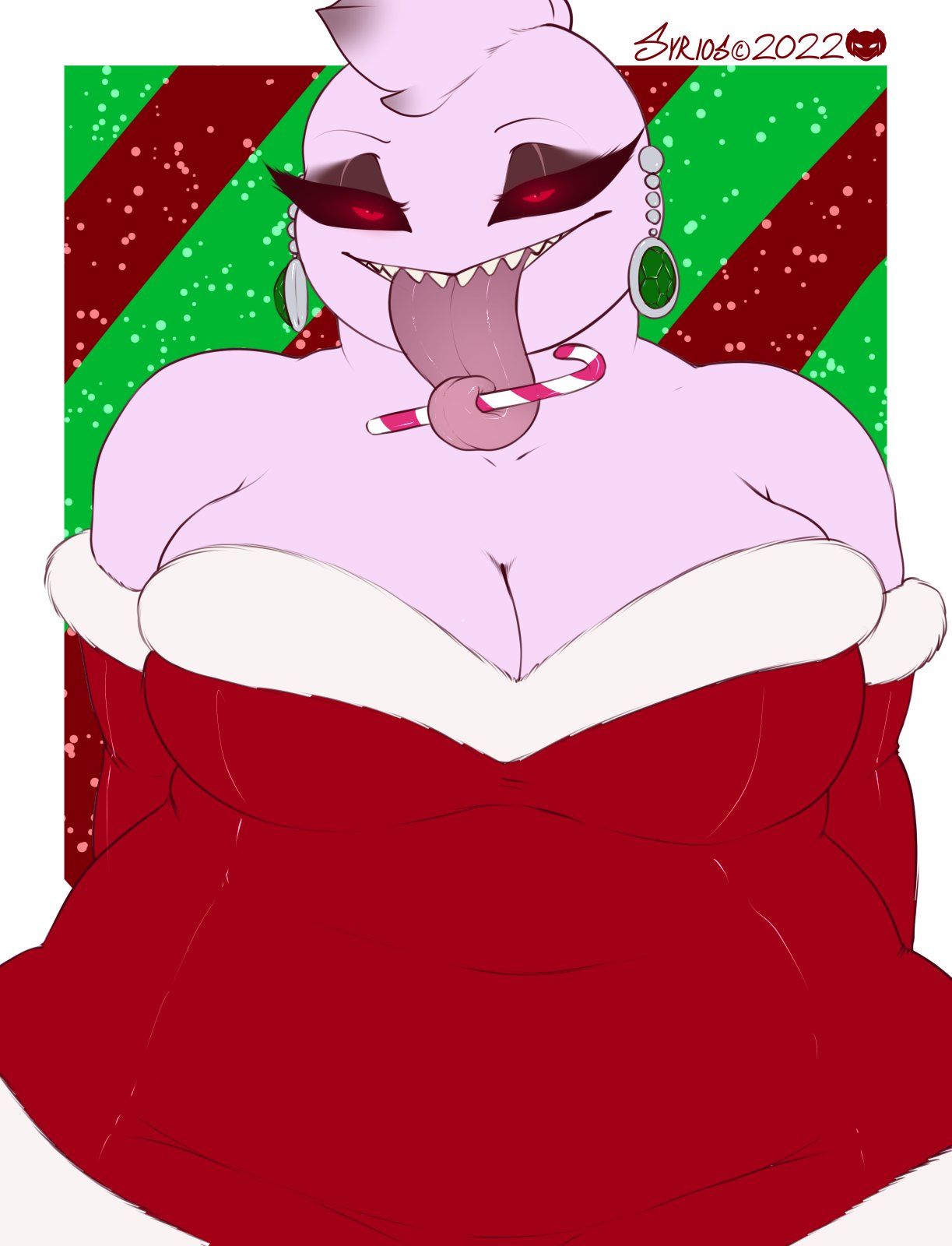 1boy boo_(mario) candy_cane christmas long_tongue looking_at_viewer male mario_(series) moobs nova_(syrios) santa_costume syrios tagme