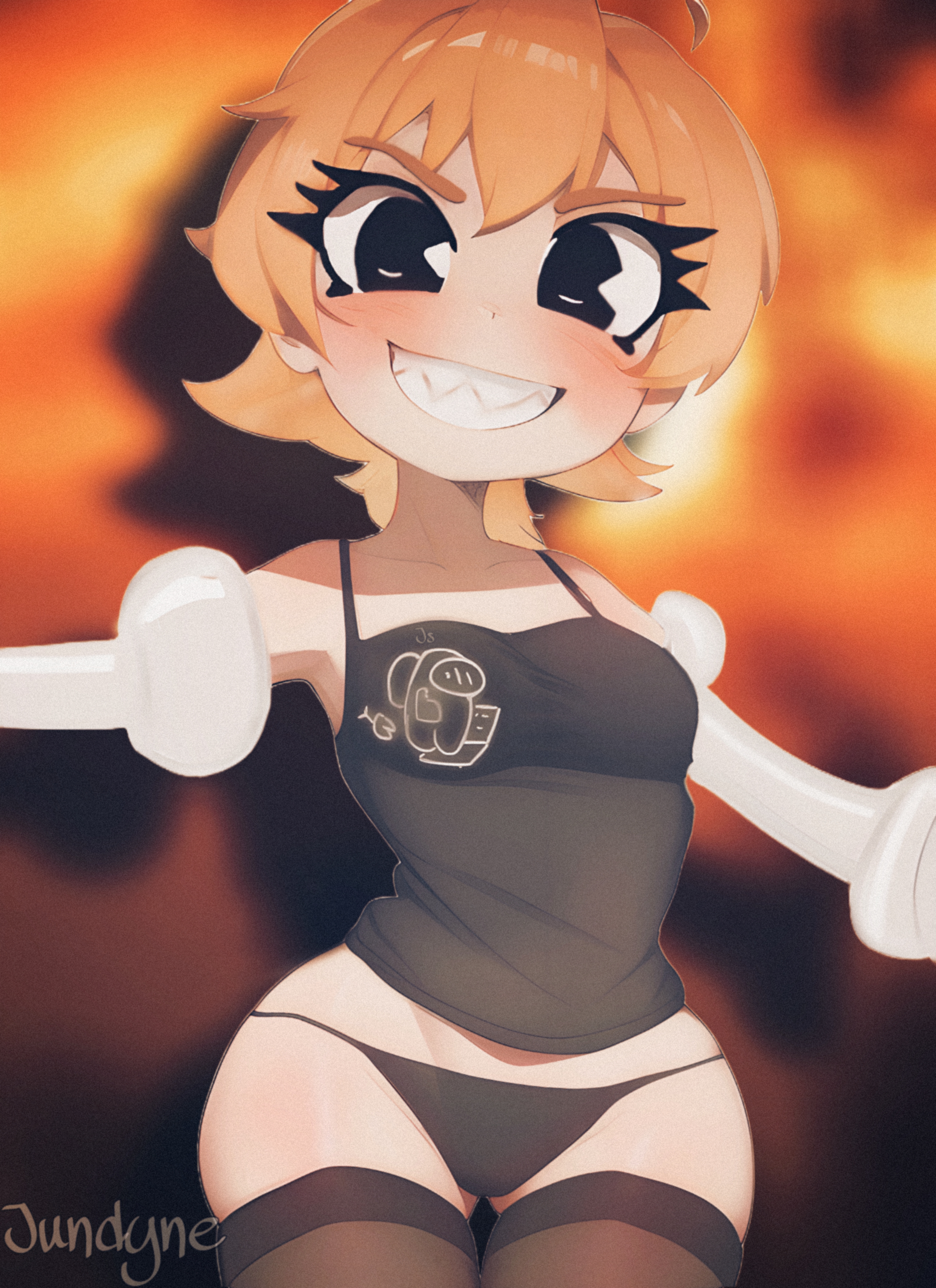 among us, black leggings, black panties, black shirt, crewmate (among us), jundyne, peacock (skullgirls), skullgirls, smile, tagme, toony