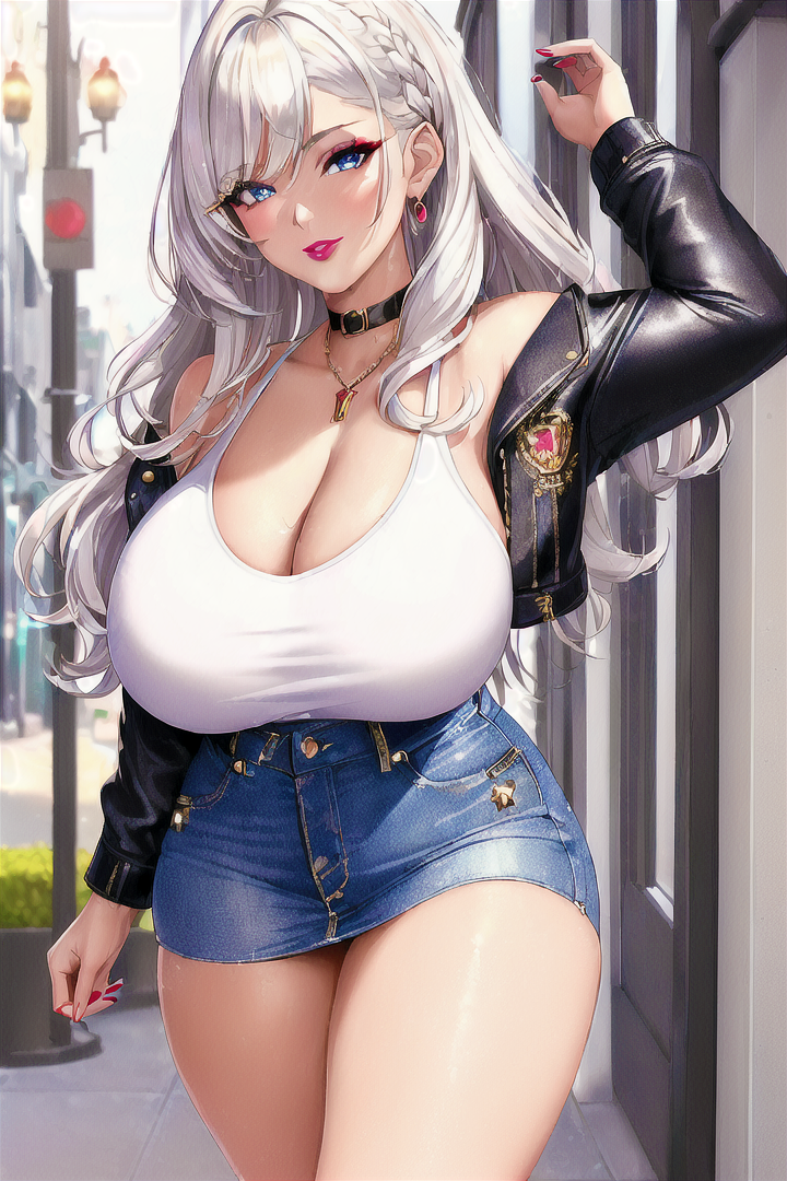 1girls 2022 ai_generated big_breasts curvaceous curvy curvy_body curvy_female curvy_figure denim_shorts female_focus female_only hi_res high_resolution latex_jacket long_hair red_lipstick stable_diffusion tagme voluptuous_female