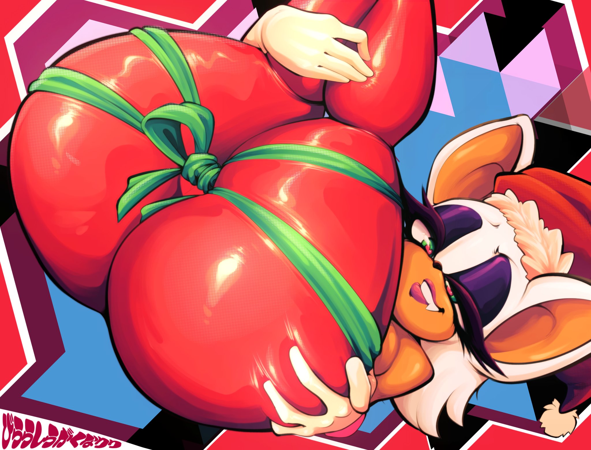 1girls, ass, big ass, biting lip, christmas, christmas headwear, christmas outfit, female, juggertuul, rouge the bat, solo, sonic (series), sonic the hedgehog (series), tied up, voodothull