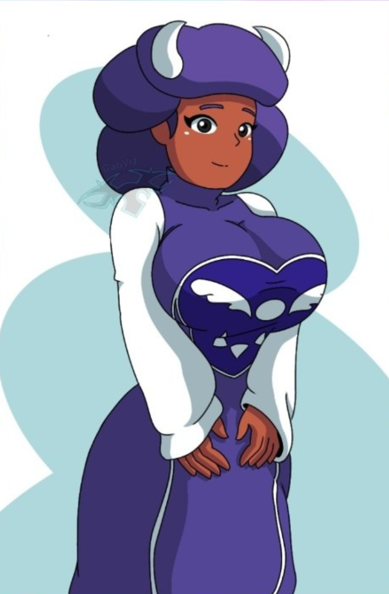 1girls 2d big_breasts black_eyes brawl_stars brunette dark_skinned_female female gabviz purple_hair rosa_(brawl_stars) solo tits toriel_(cosplay) undertale undertale_(series)