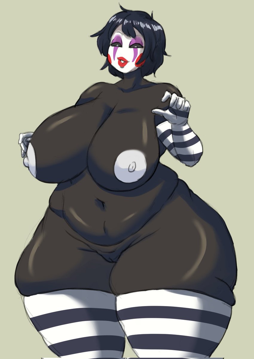 big_breasts black_hair comission female five_nights_at_freddy's huge_breasts marionette_(fnaf) overlordzeon puppet_(fnaf) puppet_(thepuppetlover) pussy red_lipstick short_hair solo tagme thighhighs white_nipples