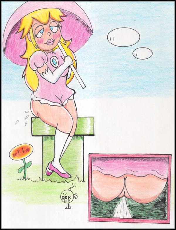 ass blonde_hair blue_eyes mario_(series) outdoors peeing pipes princess_peach pussy reddragonkan super_mario_bros. warp_pipe watersports