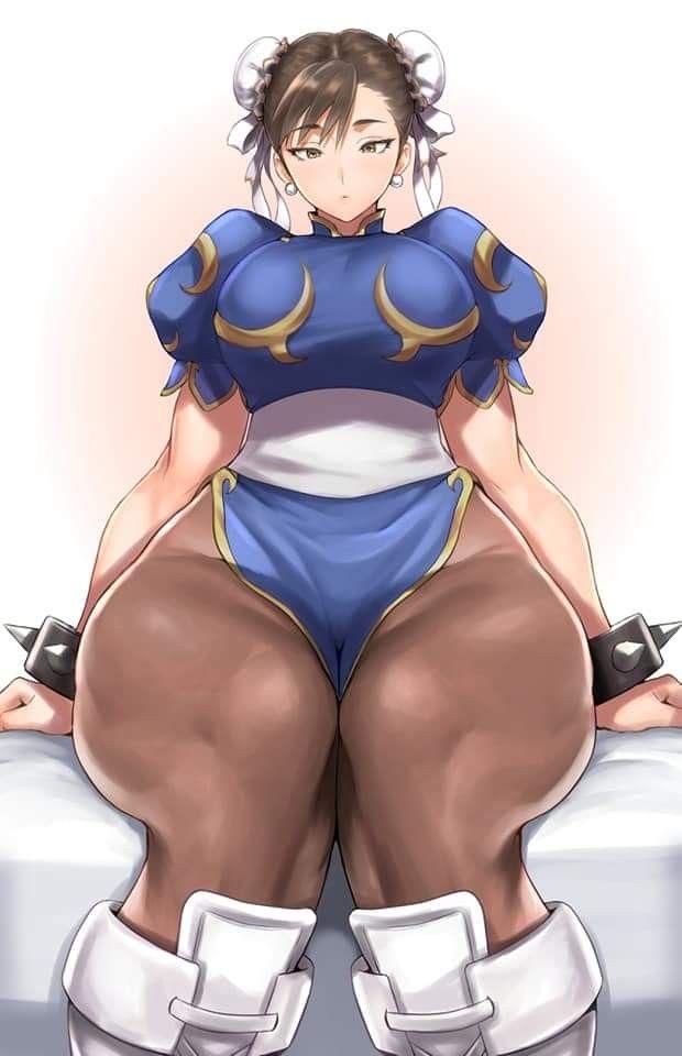 artist request, big breasts, breasts, brown eyes, brown hair, capcom, chun-li, clothed, clothed female, female, hair buns, looking at viewer, pantyhose, pearl earrings, sitting, spiked bracelets, street fighter, street fighter ii, thick thighs, thunder thighs, unknown artist