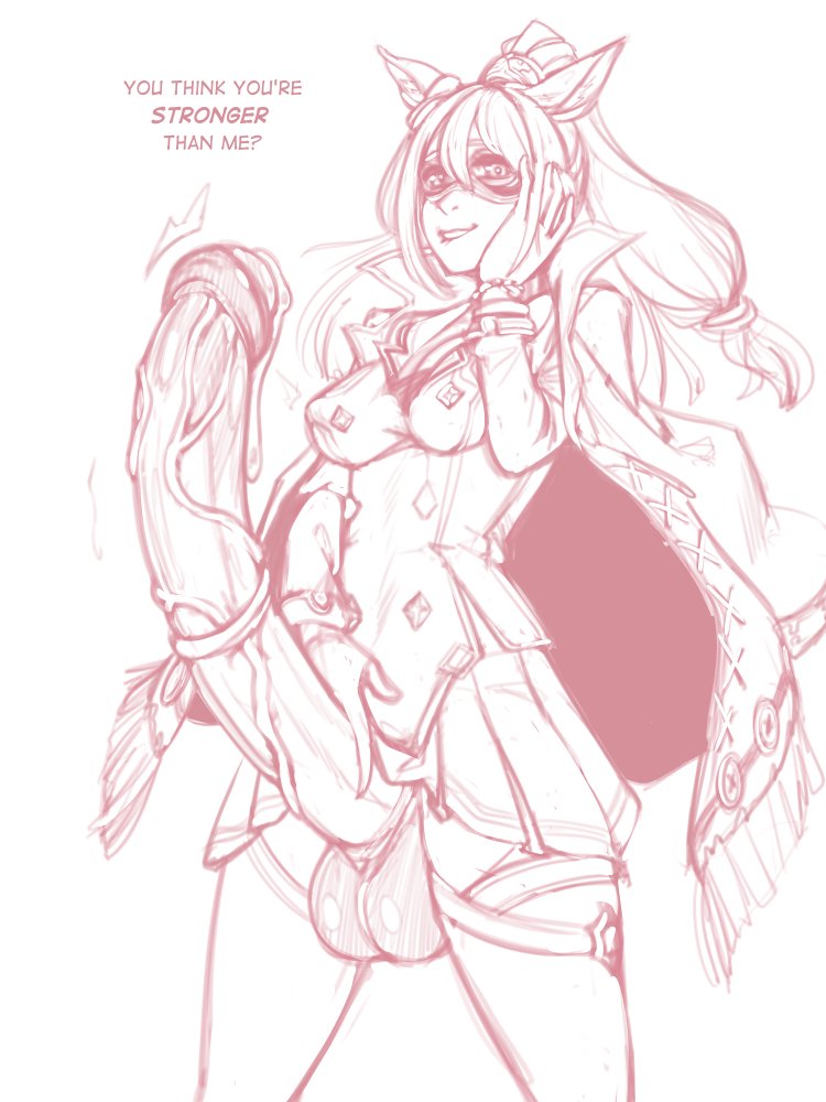 1futa, 2022, animal genitalia, animal genitalia on humanoid, balls, biting lip, bottomless, breasts, clothed, clothing, dialogue, domino mask, el condor pasa (umamusume), english text, equine balls, equine genitalia, equine penis, erection, female, futa only, futadom, futanari, horse ears, horse genitalia, horse girl, horse penis, horseballs, horsecock, horsecock futa, horsecock on humanoid, huge cock, humanoid, intersex, kyder, long hair, mask, masked, masked futa, medium breasts, monochrome, mostly clothed, penis, ponytail, precum, sketch, solo, standing, text, tied hair, umamusume, umamusume pretty derby