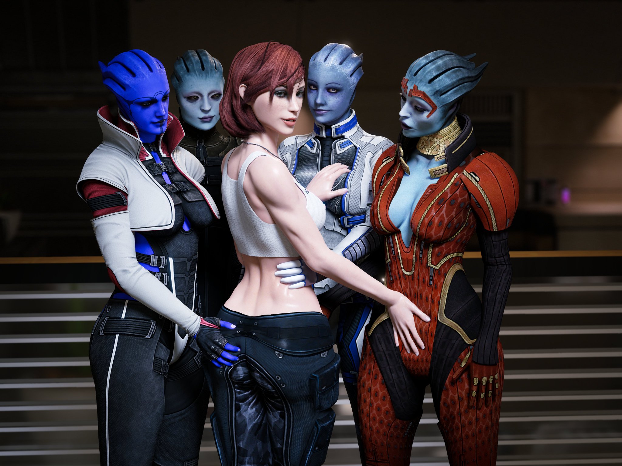 3d, 5girls, alien, alien girl, alien humanoid, aria t'loak, asari, ass, athletic, athletic female, big ass, big breasts, bioware, blue body, blue eyes, blue skin, blue-skinned female, breasts, busty, child bearing hips, cleavage, commander shepard, currysfm, curvaceous, curvy, curvy figure, eyebrows, eyelashes, eyes, fat ass, female, female only, femshep, fit, fit female, hair, harem, hips, hourglass figure, huge ass, huge breasts, human, humanoid, large ass, large breasts, legs, liara t'soni, light skin, light-skinned female, lips, mass effect, mass effect 2, mass effect 3, morinth, multiple females, multiple girls, samara, thick, thick legs, thick thighs, thighs, toned, toned female, upper body, voluptuous, waist, wide hips, yuri