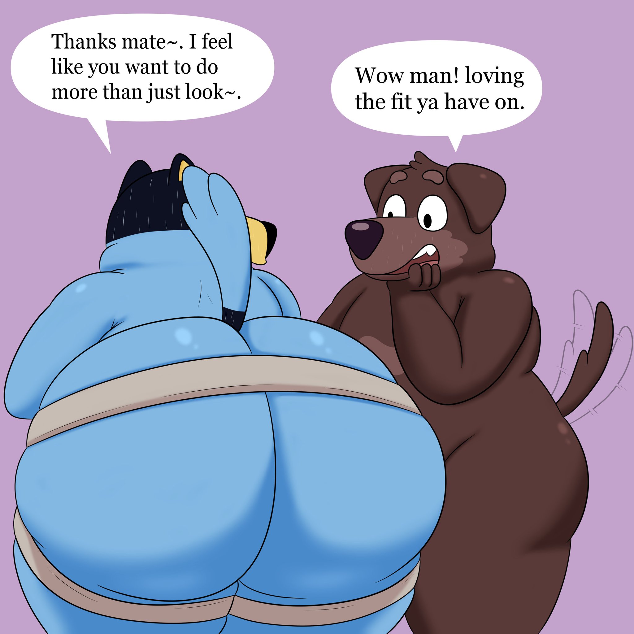 2boys, anthro, ass, bandit (bluey), bandit heeler, big ass, big ass (male), big butt, bluey (series), bubble ass, bubble butt, canid, canine, colossalstars, domestic dog, fido (bluey), fur, gay, male, male only, male/male, non-human, pastoral dog, superchub