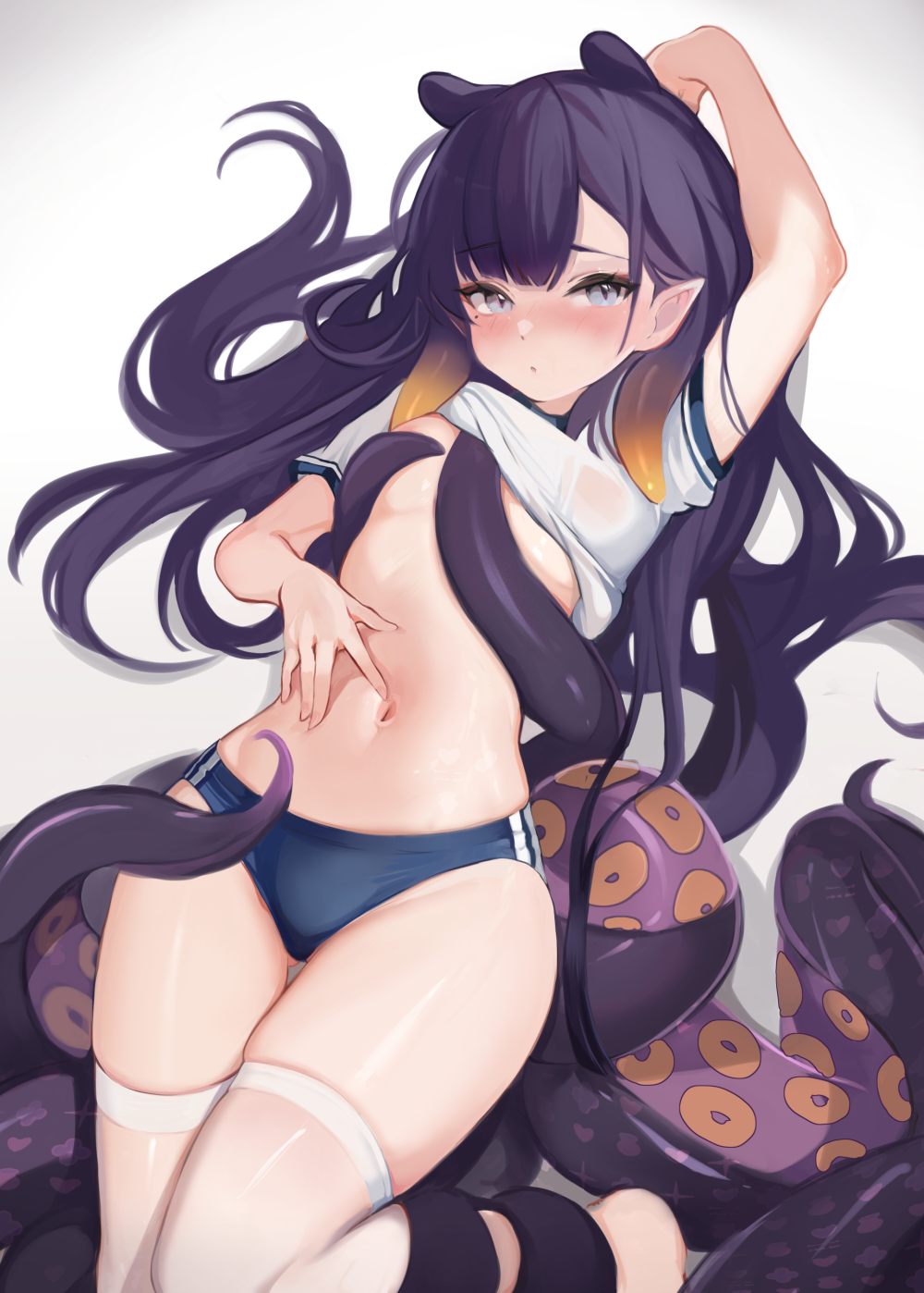 1girls bloomers breasts buruma female gym_clothes gym_uniform hololive hololive_english hololive_myth koahri light-skinned_female light_skin long_hair ninomae_ina'nis petite petite_body purple_hair slim_body small_breasts sportswear tentacle virtual_youtuber