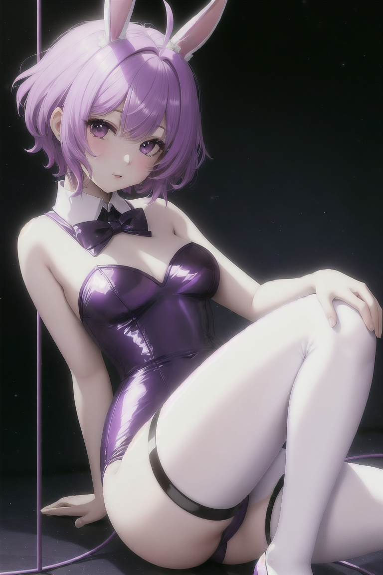 1girls ai_generated bunny_ears bunnysuit female komi-san_wa_komyushou_desu osana_najimi purple_bunnysuit purple_eyes purple_hair short_hair stable_diffusion stockings unstable_diffusion