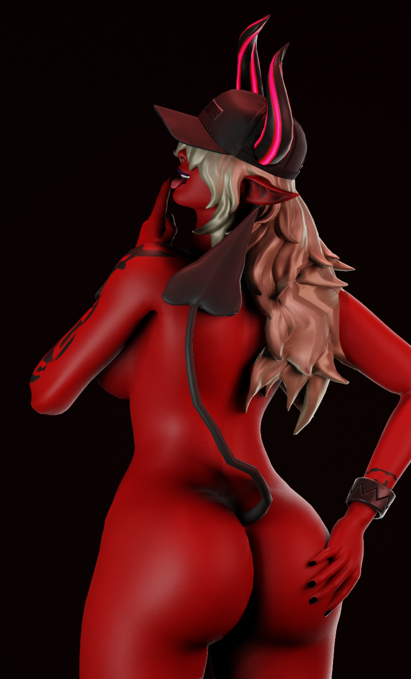 1girls belly_button big_areola big_ass big_breasts big_butt big_nipples demon demon_girl demon_horns demon_tail desdemona_(fortnite) elf_ears fat_ass female fortnite fortnite:_battle_royale grabbing grabbing_own_ass hushing licking_finger licking_lips looking_at_viewer looking_back looking_over_shoulder naked no_bra no_clothes no_panties not_furry nude nude_female red_body red_horns red_skin skinny_waist tattoos thick_ass thick_legs thick_thighs tongue_out wearing_hat white_hair wide_hips wide_thighs