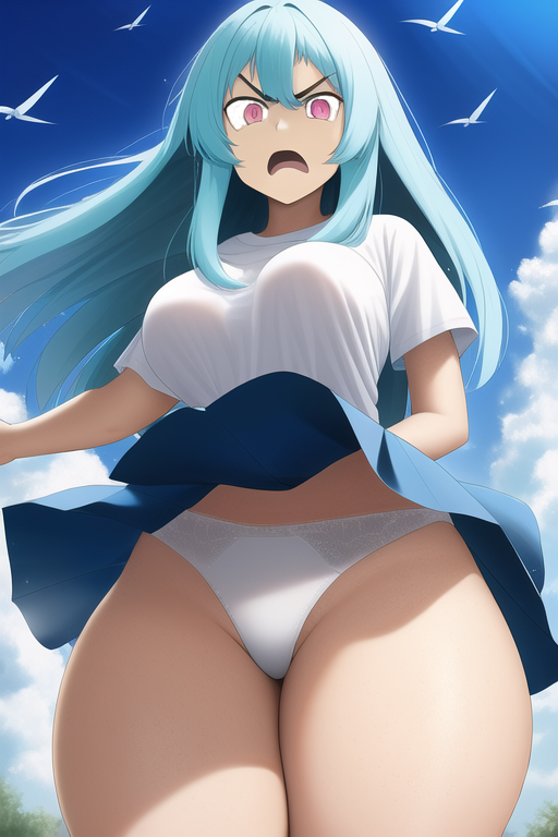 1girls accidental_exposure ai_generated aqua_hair bangs blue_hair blue_skirt breasts curvy curvy_female embarrassed exposed_panties exposed_thighs female female_only friday_night_funkin gardener_ai hourglass_figure lace lace-trimmed_panties nai_diffusion narrow_shoulders open_mouth panties pink_eyes shirt skirt skirt_lift sky_(friday_night_funkin) skyverse solo stable_diffusion surprised thick_thighs thin_arms underwear upskirt white_panties white_shirt wide_hips