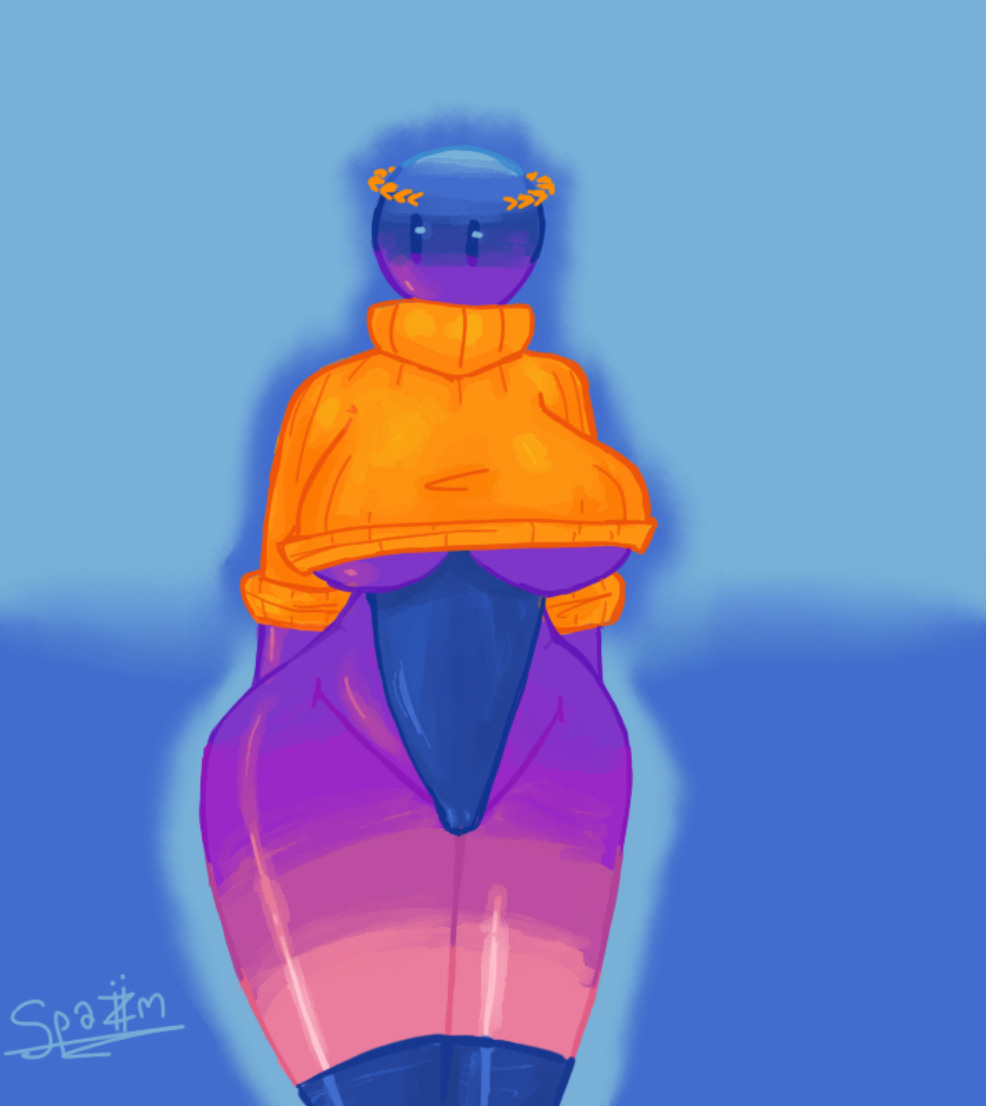 big_breasts breasts female female_only headband multicolored_body orange_sweater original_character sspaziim sweater thick thick_thighs thighs turtleneck underboob