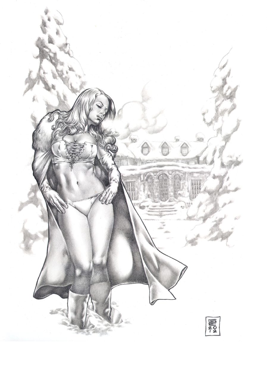 black_and_white corset curvy curvy_female emma_frost female female_only gene_espy hellfire_club hourglass_figure marvel marvel_comics navel panties thick_thighs white_queen x-men