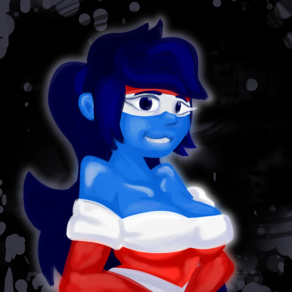 big_breasts big_hair blue_body blue_eyes blue_hair blue_skin boobs breasts female female_only giant_breasts gloves long_gloves long_hair massive_breasts no_bra no_panties no_underwear pepsi pepsi-chan pepsi_addict pepsiwoman ponytail ponytail_female pose posing red_gloves rule_63