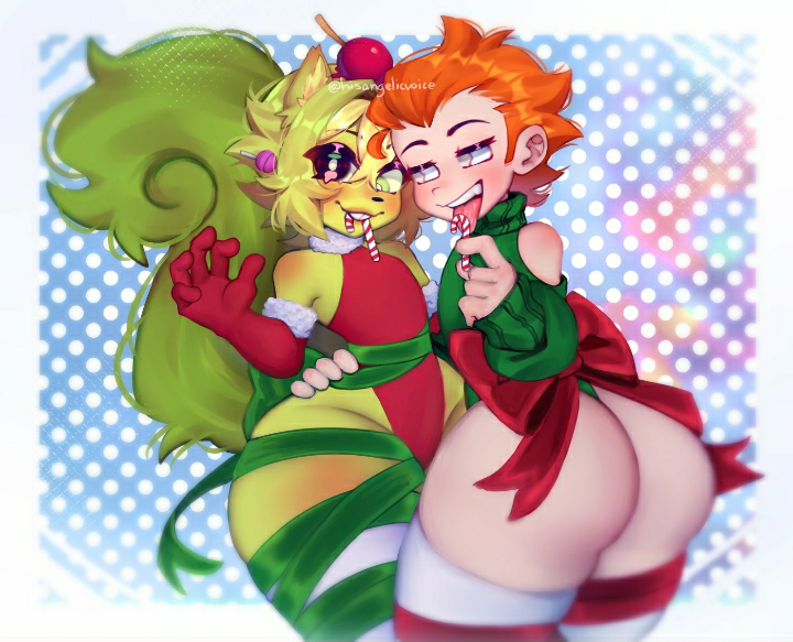 2boys 2femboys ass big_ass big_butt bottomless candy_cane christmas christmas_clothing christmas_outfit crossover dat_ass femboy friday_night_funkin happy_tree_friends human male_anthro newgrounds nnenyov nutty_(htf) pico's_school pico_(newgrounds) tagme thigh_highs thighhighs