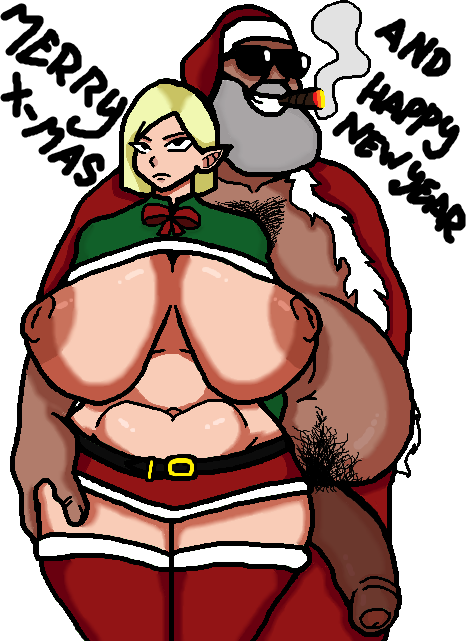 1girls 1male 2023 annoyed beard belly belly_button belt belt_buckle big_breasts big_penis blonde_hair body_hair chest_hair christmas christmas_elf christmas_outfit cigar dark-skinned_male dark_skin edit edited elf elf_ears fat_man female grey_beard groping haydee~_(artist) huge_breasts human male miniskirt new_year nipples overweight_male pubic_hair ribbon santa_claus santa_costume santa_hat skirt smoke smoking sunglasses thighhighs thighs