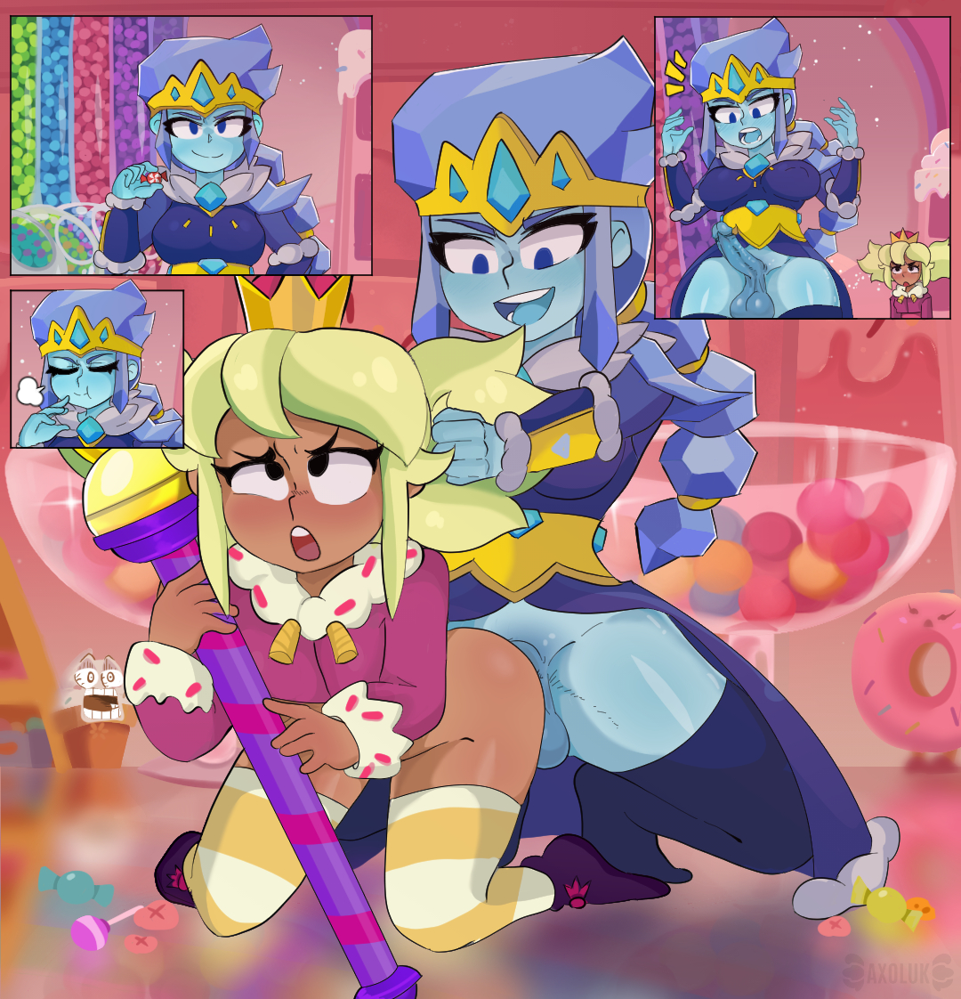 1futa, 1girls, amber (brawl stars), balls, big penis, blue skin, brawl stars, dark skin, dark-skinned female, doggy style, female, female penetrated, female penetrating, futa on female, futanari, ice, intersex, long socks, mandy (brawl stars), moaning, nopan, penis, pussy, socks, tagme, taxo lotl, testicles, thighs, vaginal penetration, vaginal sex, yellow hair
