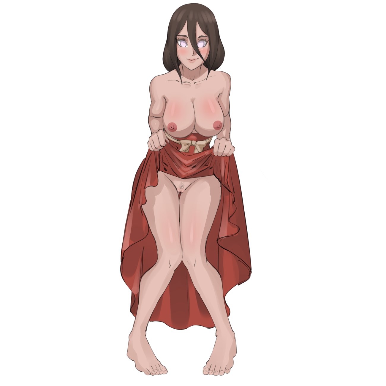 1girls almost_naked barefoot barely_clothed big_breasts blush boruto:_naruto_next_generations breasts brown_hair female female_only full_body hakama hakama_skirt hyuuga_hanabi knees_together_feet_apart lavender_eyes libixus lifted_by_self long_hair looking_at_viewer mostly_nude naruto naruto_(series) nipples no_bra no_panties offering offering_to_viewer presenting presenting_pussy skirt skirt_lift skirt_only smile solo solo_focus standing topless