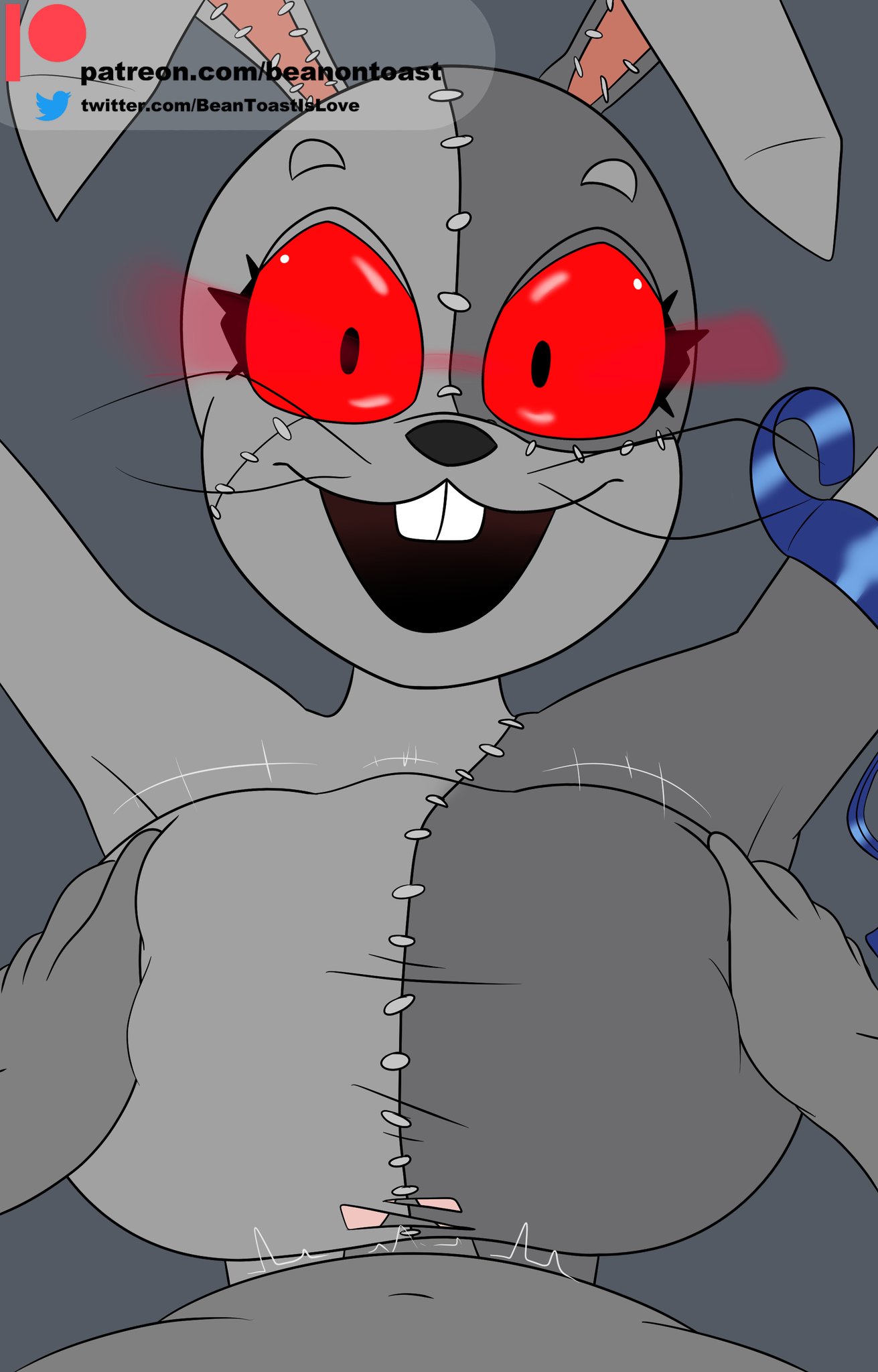 anthro, beanontoast, breasts, clothed paizuri, female, five nights at freddy's, five nights at freddy's: security breach, male, paizuri, partial male, pov, pov eye contact, smile, straight, titjob, vanny (fnaf)