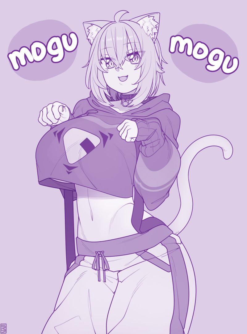 1girls, big breasts, breasts, cat ears, cat girl, cat tail, catgirl, collar, ekz, exposed belly, fangs, female, hololive, hololive gamers, hololive japan, nekomata okayu, virtual youtuber