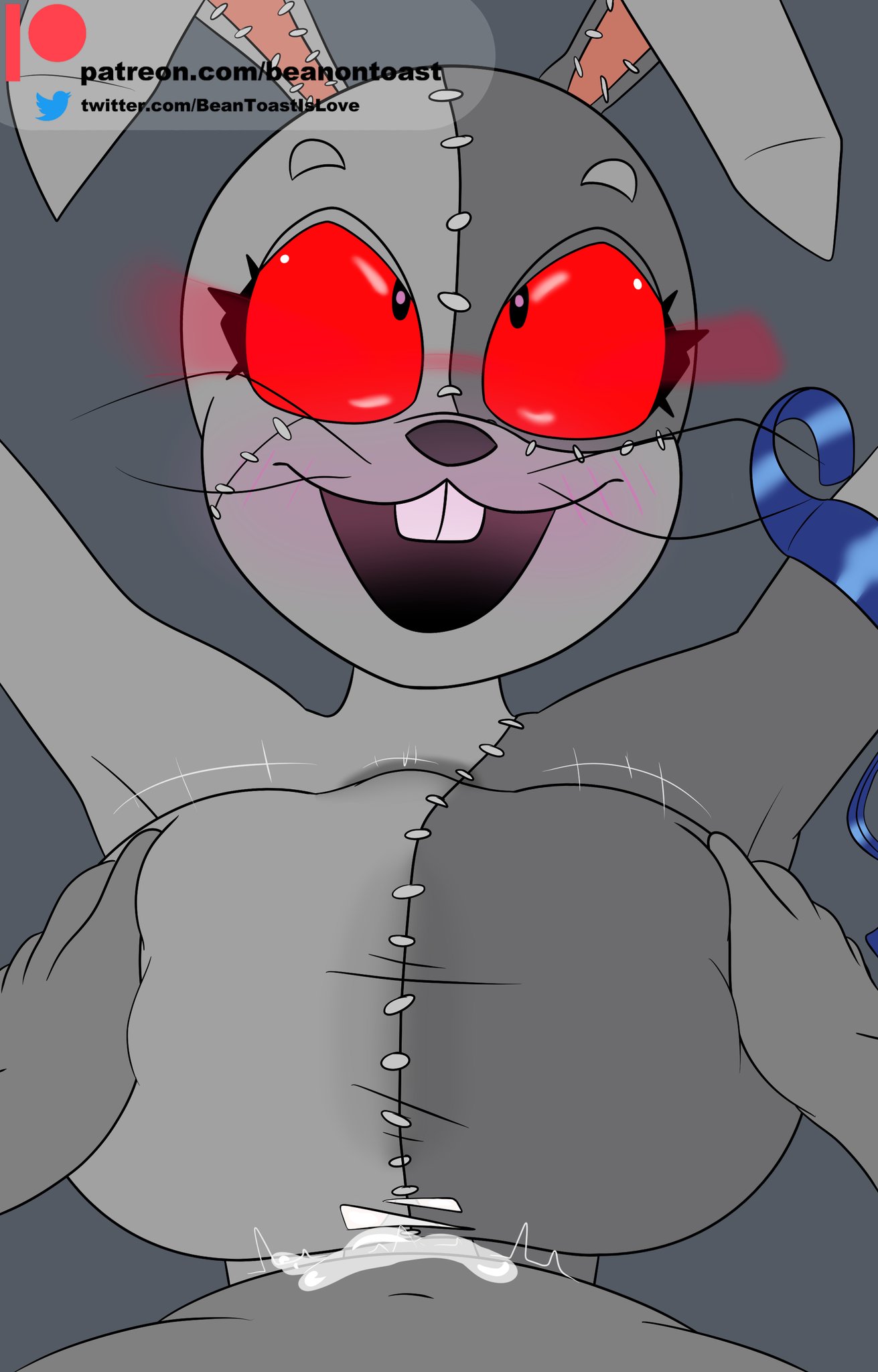 anthro, beanontoast, breasts, clothed paizuri, cum, female, five nights at freddy's, five nights at freddy's: security breach, male, male pov, paizuri, partial male, pov, smile, straight, titjob, vanny (fnaf)
