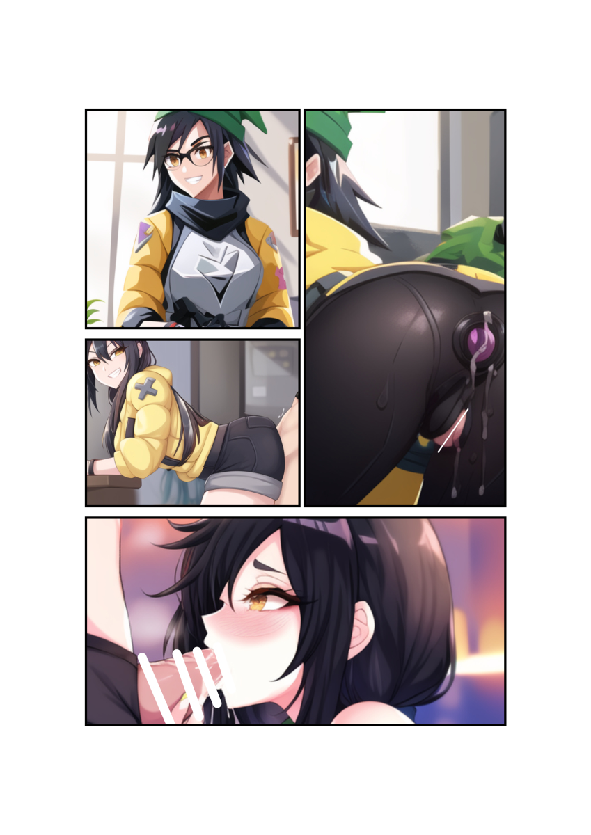 ai generated, anal plug, blowjob, buttplug, comic, female, killjoy (valorant), valorant