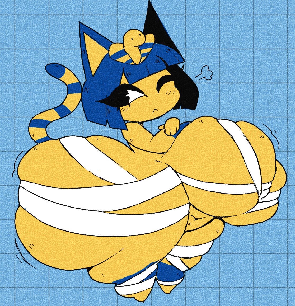 :< animal_crossing ankha anthro big_ass big_breasts breasts bubble_butt fat felid feline felis female fur furry furry_only huge_ass huge_breasts hyper_ass hyper_breasts moonraige moonstadew nintendo one_eye_closed shortstack solo tail thick_thighs thunder_thighs