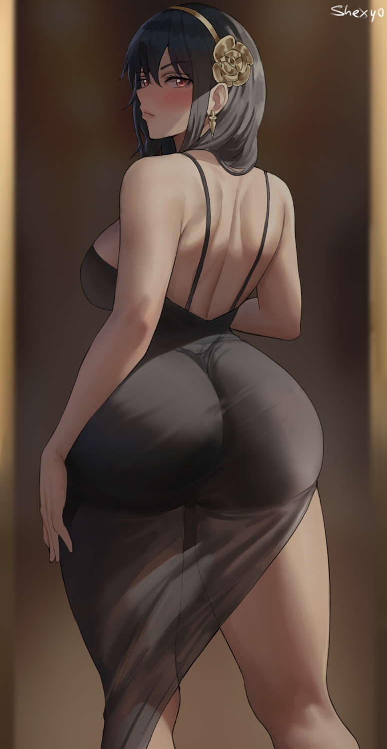 1girls ass ass_focus ass_in_dress ass_visible_through_clothes assassin big_ass big_breasts big_butt black_hair blush caked_up curvy curvy_female curvy_figure dress earrings female female_focus female_only flower_in_hair g-string hair_ornament hairband huge_ass huge_butt large_ass large_breasts large_butt light-skinned_female light_skin long_hair looking_at_viewer looking_back milf shexyo small_waist solo solo_female solo_focus spy_x_family thick_ass thick_thighs thorn_princess underwear wide_hips yor_briar yor_forger