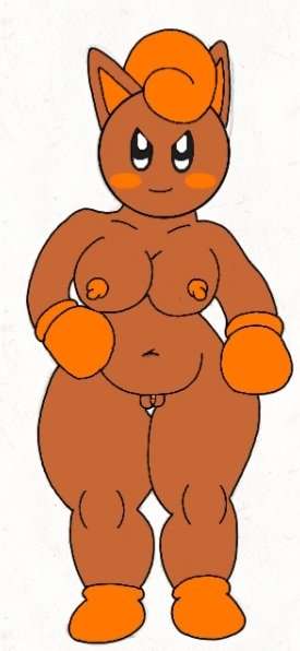 big_breasts blush breasts brown_skin digital_(nitrotrophyboy) female female_only jigglypuff looking_at_viewer lowres nipples nitrotrophyboy nude oc orange_gloves orange_hair orange_shoes pokémon_(species) pokemon pokemon_(species) pussy rule63 solo