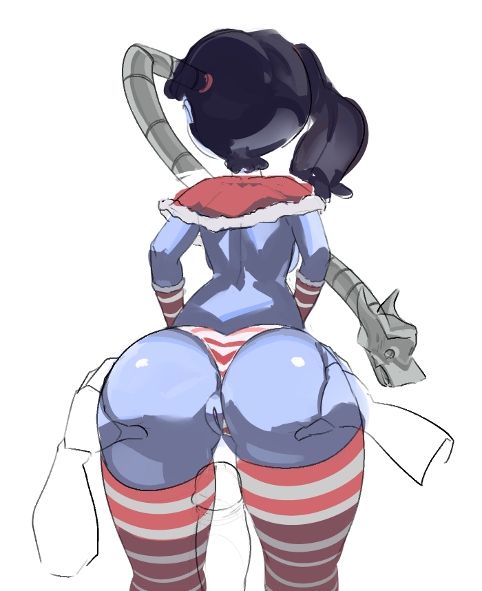 2019, ass, brickshoes, christmas, female, from behind, leviathan (skullgirls), panties, pussy, shimapan, skullgirls, squeezing, squeezing butt, squigly, striped panties, twitter, underwear