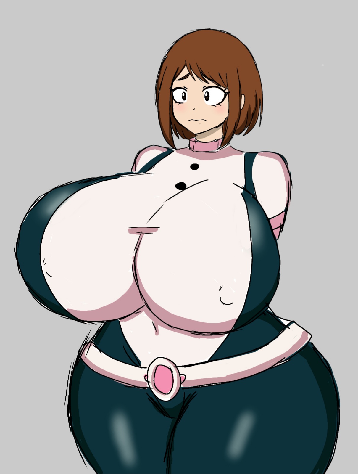 1girls, ass, big ass, big breasts, big butt, breasts, female, front view, hero outfit (mha), huge breasts, hyper, momiji (artist), my hero academia, ochako uraraka, ochako uraraka (hero outfit), thick ass, thick butt, thick thighs