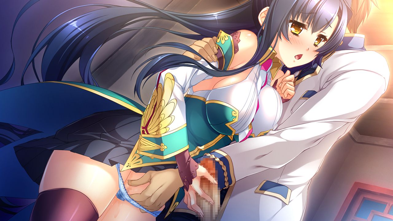 1boy1girl black_hair blush censored chinese_girl gold_eyes handjob hongou_kazuto kan'u_unchou_(koihime) koihime†_(series) koihime_musou long_hair wet wet_panties wet_pussy