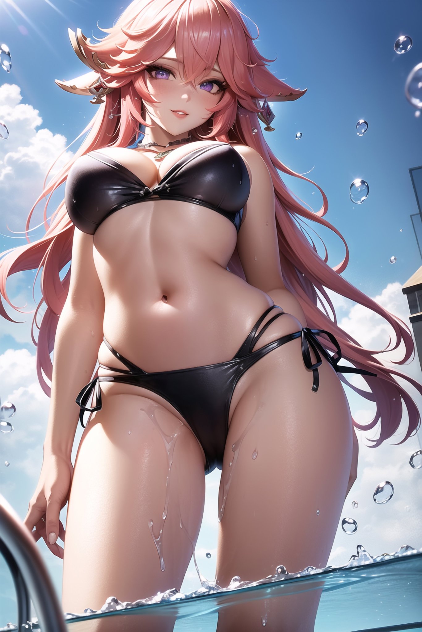 2023, ai generated, big breasts, breasts, curvy figure, female, female focus, female only, genshin impact, long hair, mihoyo, pink hair, stable diffusion, voluptuous female, yae miko