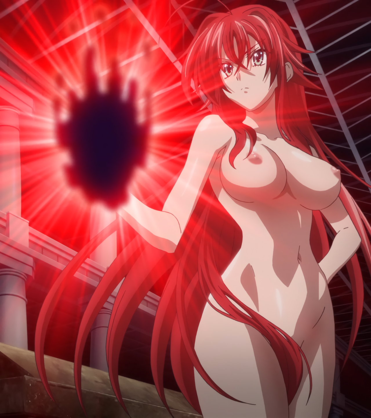 breasts, demon, demon girl, female, female only, high school dxd, large breasts, naked, rias gremory, screencap, screenshot, stitched, tnk (company)