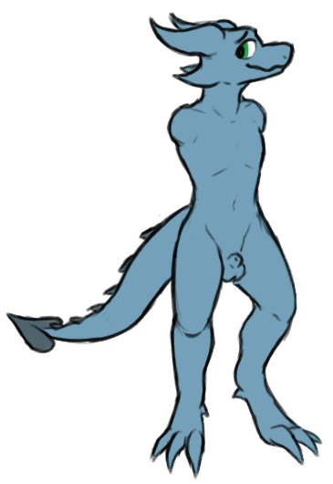 ambiguous_gender amputee animal_genitalia anthro armless balls cfoxblu disability genitals green_eyes kobold nude sheath solo tail