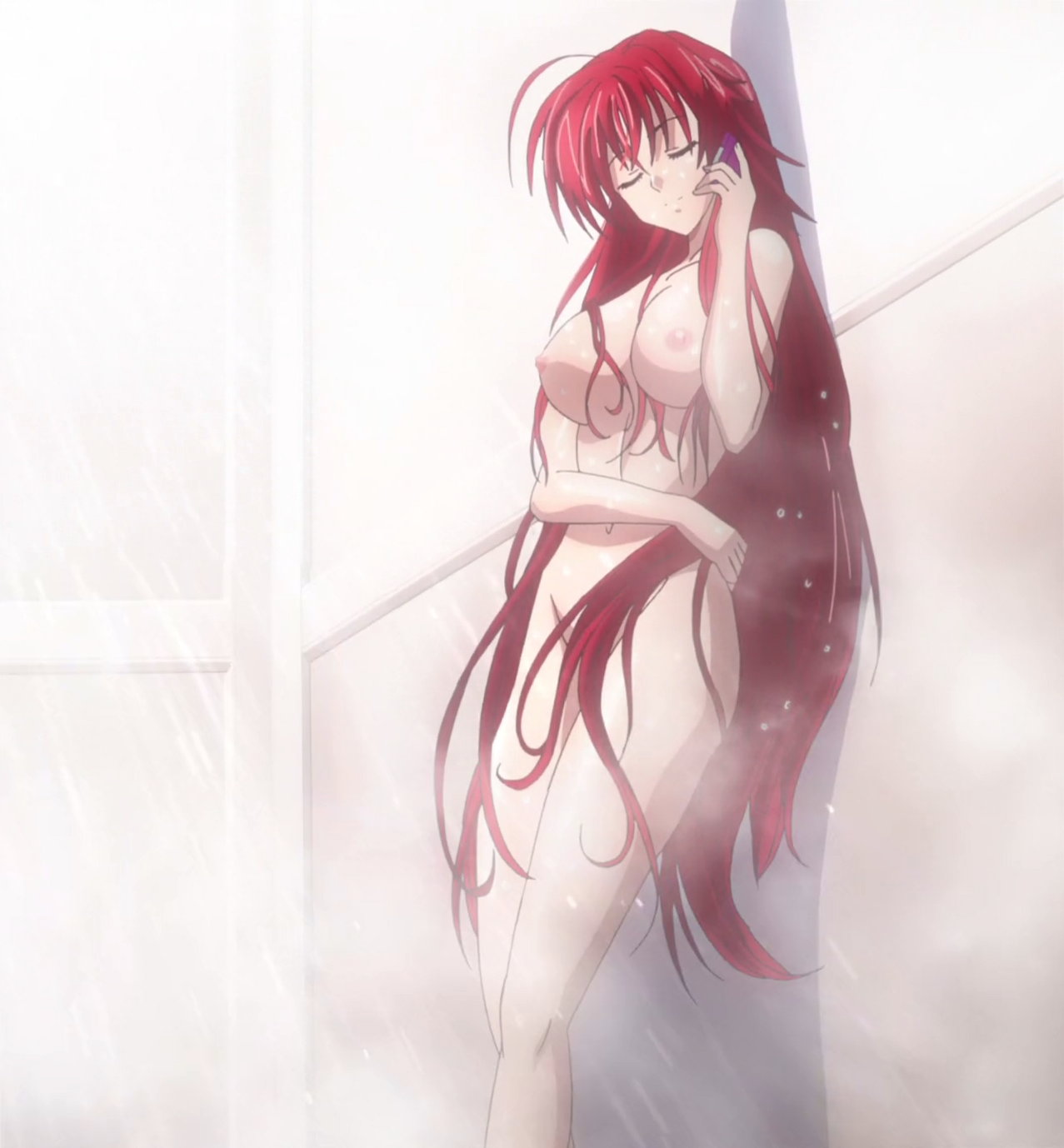 big breasts, breasts, demon, demon girl, female, female only, high school dxd, naked, naked female, red hair, rias gremory, screencap, screenshot, shower, showering, stitched, tnk (company)