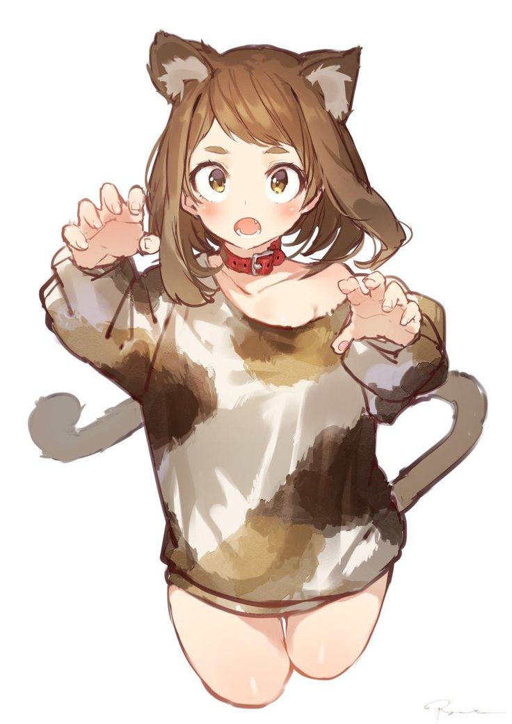1girls, brown hair, brown-haired female, cat ears, cat girl, cat tail, catgirl, collar, female, my hero academia, ochako uraraka